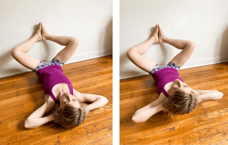 Move With HPA For Dancers founder Heidi Friese demonstrating Wall Abdominal Crunches exercise